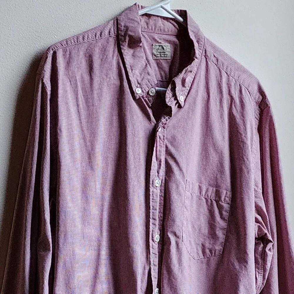 J.Crew Red/White Micro-Checked Casual Button Down Shirt Size Large
